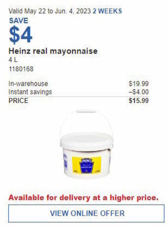 Costco Heinz real mayonnaise 4L offer
