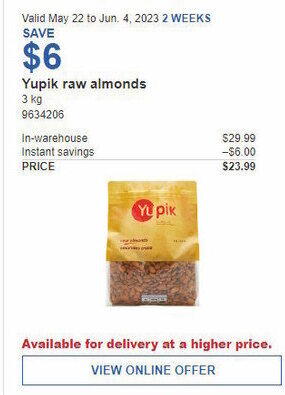 Costco Yupik raw almonds 3 kg offer