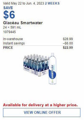 Costco Glacéau Smartwater 24 x 591 mL offer
