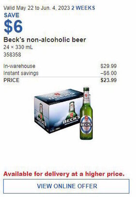 Costco Beck's non-alcoholic beer 24 x 330 mL offer