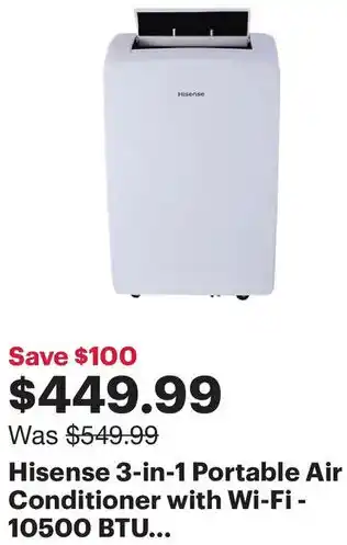 Best Buy Hisense 3-in-1 Portable Air Conditioner with Wi-Fi - 10500 BTU... offer