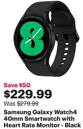 Best Buy Samsung Galaxy Watch4 40mm Smartwatch with Heart Rate Monitor - Black offer