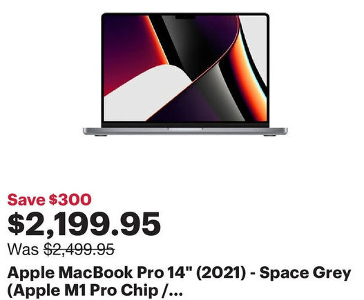 Best Buy Apple MacBook Pro 14" (2021) - Space Grey (Apple M1 Pro Chip/... offer