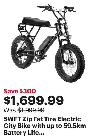 Best Buy SWFT Zip Fat Tire Electric City Bike with up to 59.5km Battery Life... offer