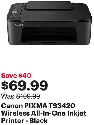 Best Buy Canon PIXMA TS3420 Wireless All-In-One Inkjet Printer - Black offer