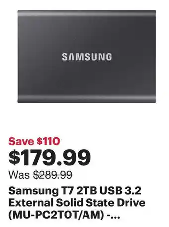 Best Buy Samsung T7 2TB USB 3.2 External Solid State Drive (MU-PC2TOT/AM) offer