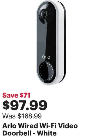 Best Buy Arlo Wired Wi-Fi Video Doorbell - White offer