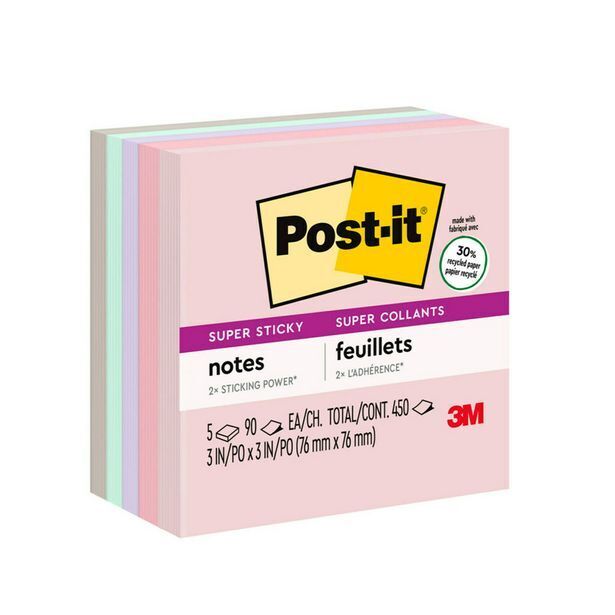 Staples Post-it super sticky recycled notes - wanderlust pastels collection - 3 x 3 - 5 pack offer