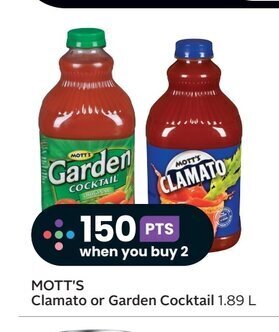 IGA MOTT'S Clamato or Garden Cocktail 1.89 L offer