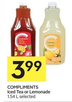 IGA COMPLIMENTS Iced Tea or Lemonade 1.54 L selected offer