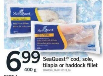 Fortinos SeaQuest cod, sole, tilapia or haddock fillet offer