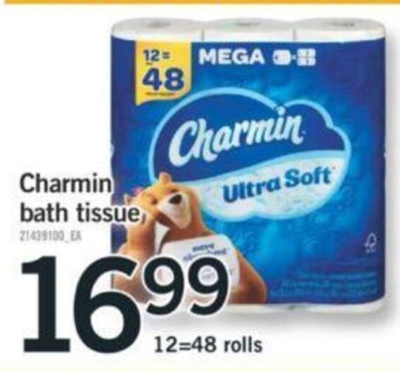 Fortinos Charmin bath tissue 12=48 rolls offer