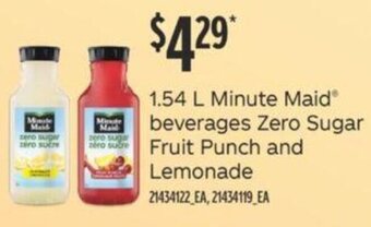 Fortinos Minute MaidⓇ beverages Zero Sugar Fruit Punch and Lemonade 1.54L offer