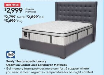Sleep Country Sealy® posturepedic luxury optimum grand luxe larkhaven mattress offer