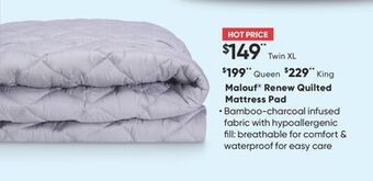 Sleep Country Malouf® renew quilted mattress pad offer