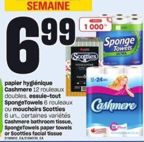 Provigo Cashmere bathroom tissue, SpongeTowels paper towels or Scotties facial tissue 21189812 EA/21204739_EA offer