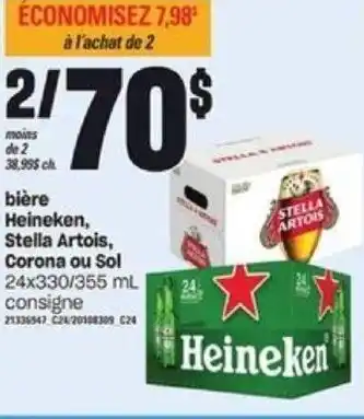 Provigo Heineken, Stella Artois, Corona ou Sol 24x330/355 mL consigne offer