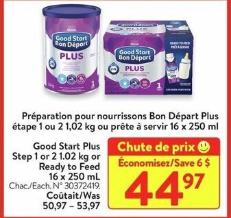 Walmart Good Start Plus Step 1 or 2 1.02 kg or Ready to Feed 16 x 250 mL offer