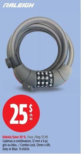 Canadian Tire Combo Lock, 12mm x 6ft, Grey or Blue. offer