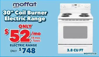 Surplus Furniture Moffat white 30 electric range with coil burners offer
