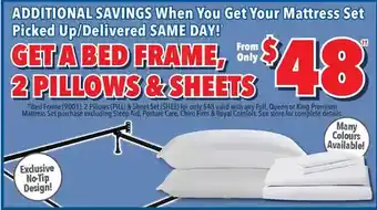 Surplus Furniture Bed frame, pillows & sheet set offer