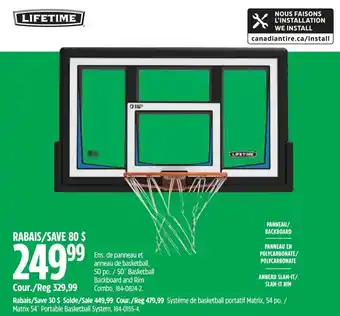 Canadian Tire LIFETIME 50" Basketball Backboard and Rim Combo. 184-0824-2 offer