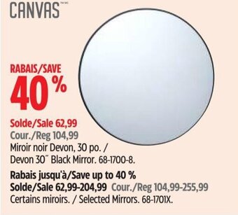 Canadian Tire Devon 30" Black Mirror. 68-1700-8. offer