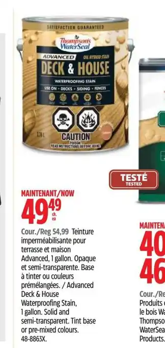 Canadian Tire Advanced Deck & House Waterproofing Stain, 1 gallon. Solid and semi-transparent. Tint base or pre-mixed colours. 48-8863X. offer