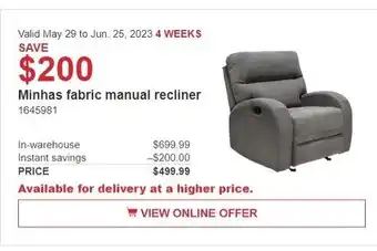 Costco Minhas fabric manual recliner 1645981 offer