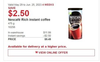 Costco Nescafé Rich instant coffee 475 g offer