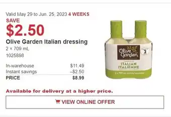 Costco Olive Garden Italian dressing 2 x 709 mL offer