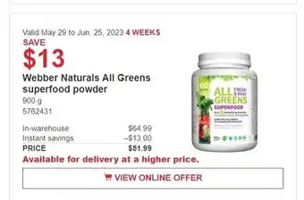 Costco Webber Naturals All Greens superfood powder 900 g offer