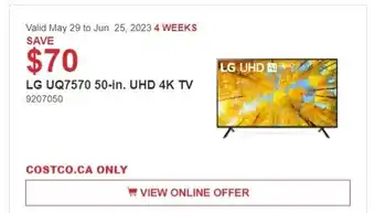 Costco LG UQ7570 50-in. UHD 4K TV 9207050 offer