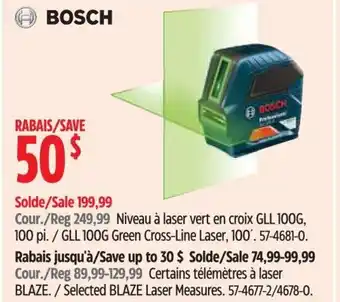 Canadian Tire BOSCH GLL 100G GREEN CROSS-LINER LASER,100' offer