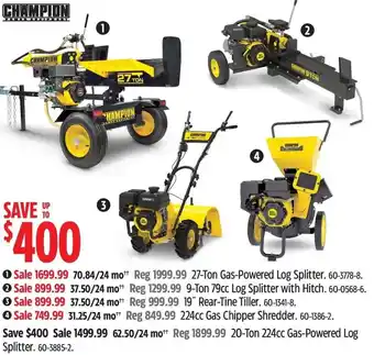 Canadian Tire CHAMPION 27-Ton Gas-Powered Log Splitter. 9-Ton 79cc Log Splitter with Hitch. 60-0568-6. Rear-Tine Tiller. 60-1341-8. offer