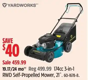 Canadian Tire YARDWORKS 174cc 3-in-1 RWD Self-Propelled Mower, 21". 60-1678-8. offer