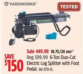 Canadian Tire YARDWORKS 6-Ton Duo-Cut Electric Log Splitter with Foot Pedal. 60-3751-0. offer