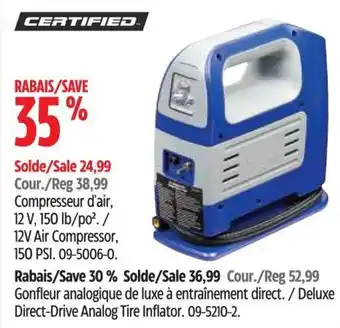 Canadian Tire CERTIFIED 12V Air Compressor, 150 PSI. offer