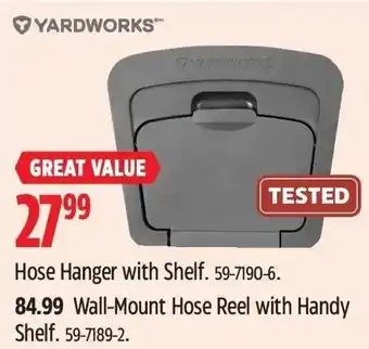 Canadian Tire YARDWORKS Hose Hanger with Shelf. 59-7190-6. 84.99 Wall-Mount Hose Reel with Handy Shelf. 59-7189-2. offer