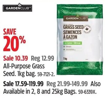 Canadian Tire GARDENCLUB All-Purpose Grass Seed. 1kg bag. 59-7121-2. offer