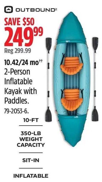 Canadian Tire OUTBOUND™ 2-Person Inflatable Kayak with Paddles. 79-2053-6. offer