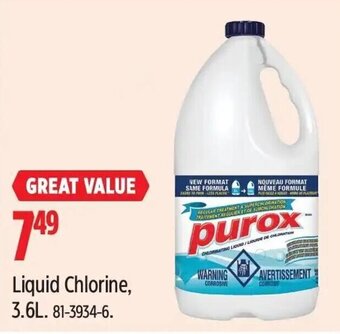 Canadian Tire Purox Liquid Chlorine, 3.6L offer