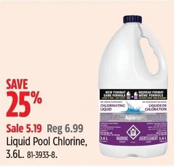Canadian Tire Liquid Pool Chlorine, 3.6L. 81-3933-8. offer
