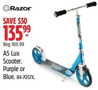 Canadian Tire Razor. A5 Lux Scooter. Purple or Blue. 84-7057X. offer