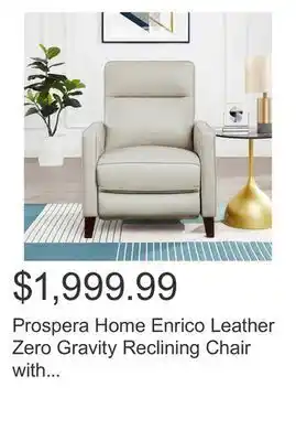 Costco Prospera home enrico leather zero gravity reclining chair with power headrest offer