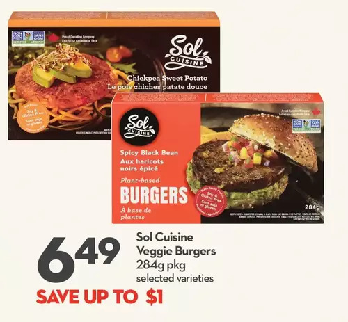 Longo's Sol cuisine veggie burgers offer