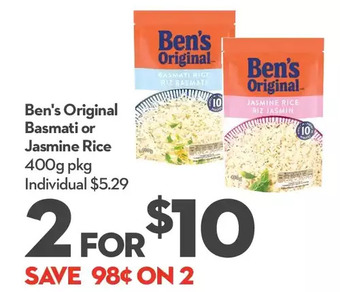 Longo's Ben's original basmati or jasmine rice offer