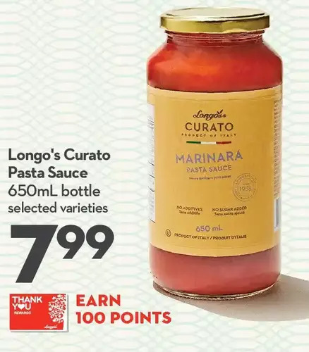 Longo's Longo's curato pasta sauce offer