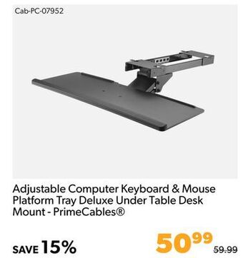 Shopper+ Adjustable computer keyboard & mouse platform tray deluxe under table desk mount - primecables offer