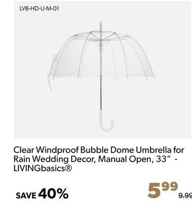 Shopper+ Clear windproof bubble dome umbrella for rain wedding decor, manual open, 33 - livingbasics offer